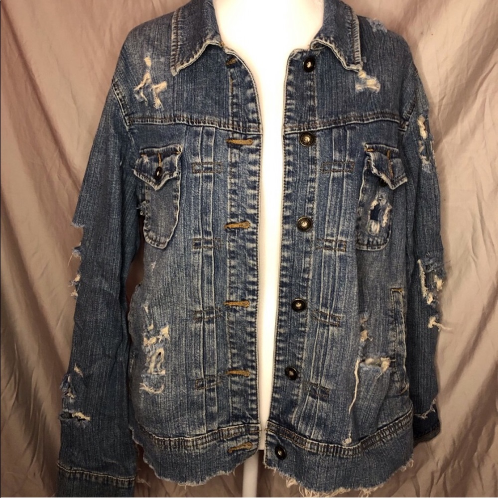 XL Dark Blue Distressed Jean Jacket!